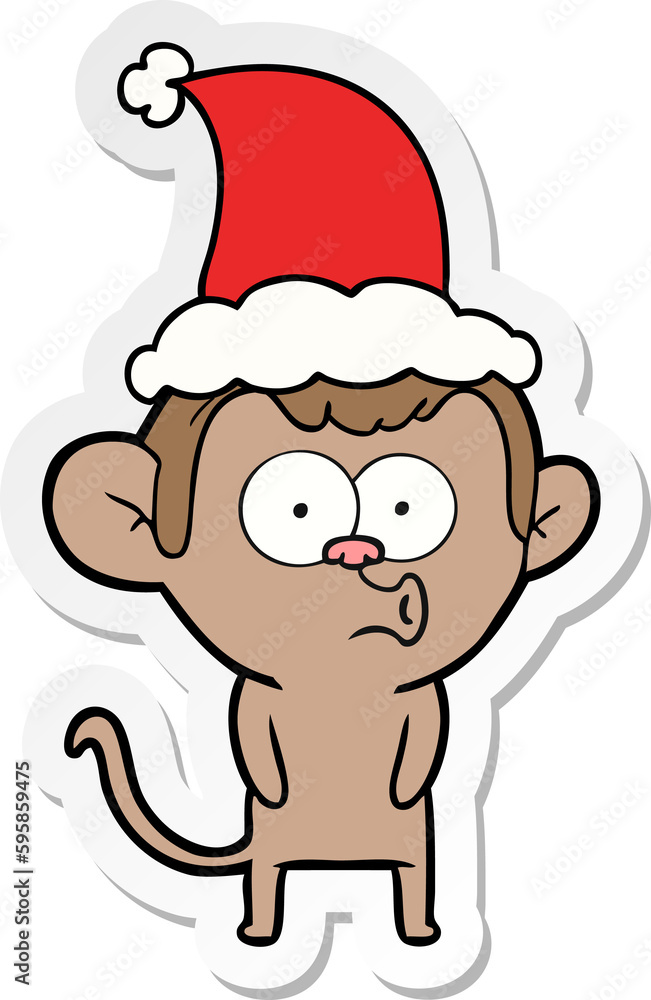 hand drawn sticker cartoon of a hooting monkey wearing santa hat hand drawn sticker cartoon of a hooting monkey wearing santa hat