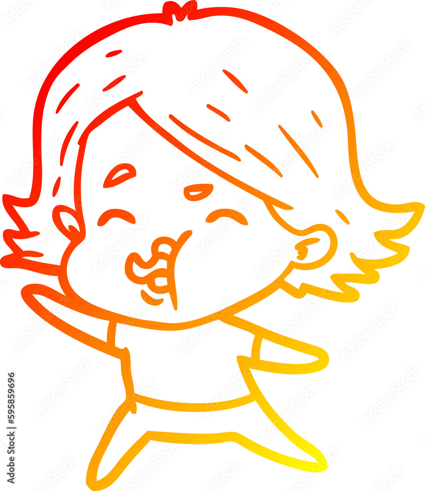 warm gradient line drawing of a cartoon girl pulling face warm gradient line drawing of a cartoon girl pulling face