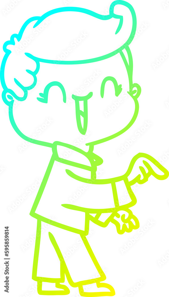 cold gradient line drawing of a cartoon laughing boy pointing cold gradient line drawing of a cartoon laughing boy pointing