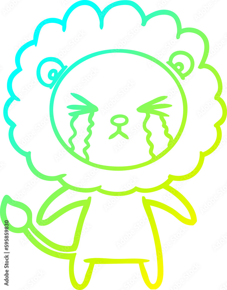 cold gradient line drawing of a cartoon crying lion cold gradient line drawing of a cartoon crying lion