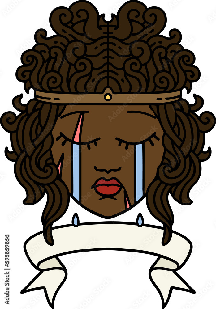Retro Tattoo Style crying human barbarian with banner Retro Tattoo Style crying human barbarian with banner