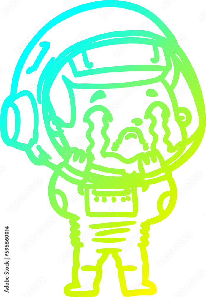 cold gradient line drawing of a cartoon crying astronaut cold gradient line drawing of a cartoon crying astronaut