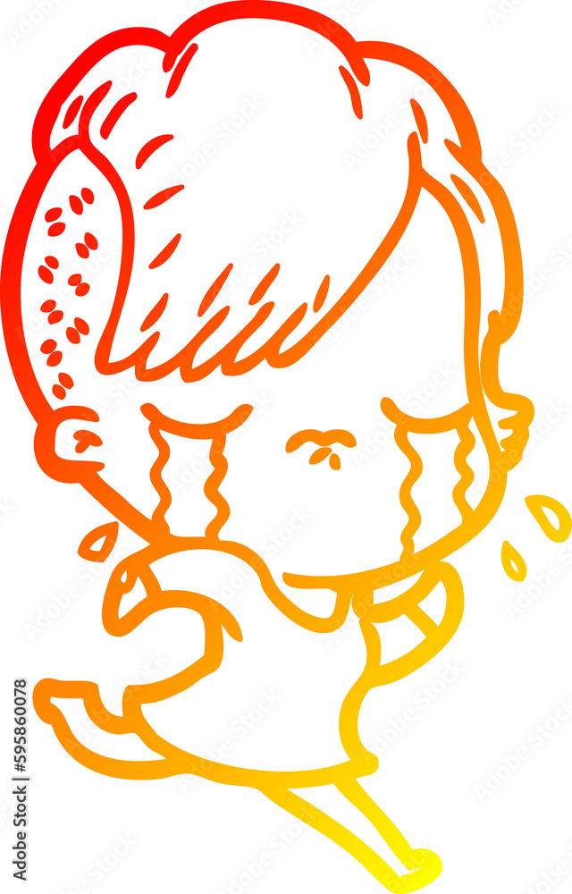 warm gradient line drawing of a cartoon crying girl running away warm gradient line drawing of a cartoon crying girl running away