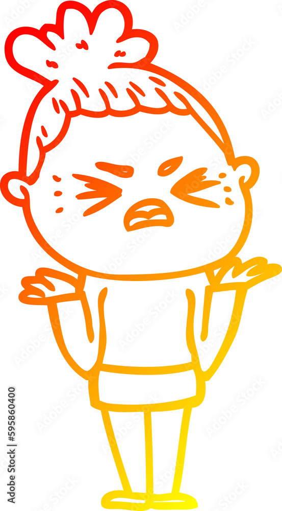 warm gradient line drawing of a cartoon angry woman warm gradient line drawing of a cartoon angry woman