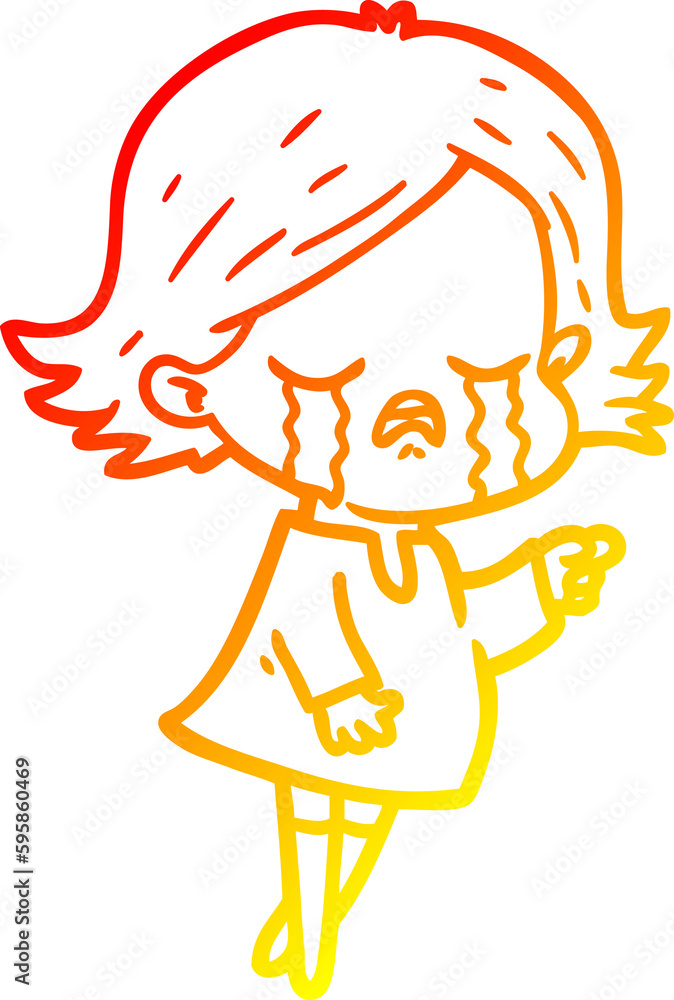 warm gradient line drawing of a cartoon girl crying warm gradient line drawing of a cartoon girl crying