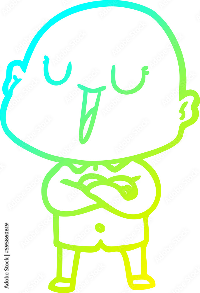 cold gradient line drawing of a happy cartoon bald man cold gradient line drawing of a happy cartoon bald man