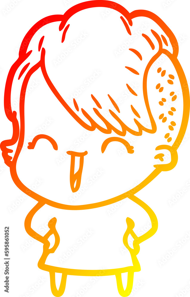 warm gradient line drawing of a cartoon happy hipster girl warm gradient line drawing of a cartoon happy hipster girl