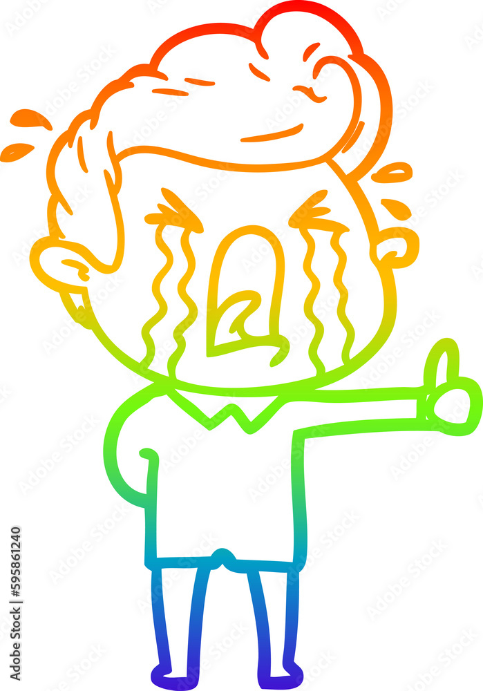 rainbow gradient line drawing of a cartoon crying man rainbow gradient line drawing of a cartoon crying man