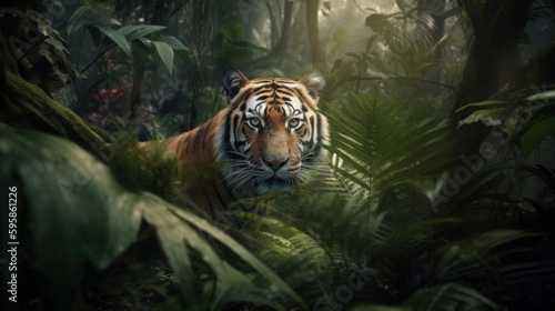 Tiger in the jungle, Generative AI Digital Illustration