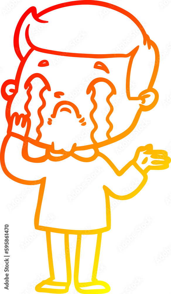 warm gradient line drawing of a cartoon man crying warm gradient line drawing of a cartoon man crying
