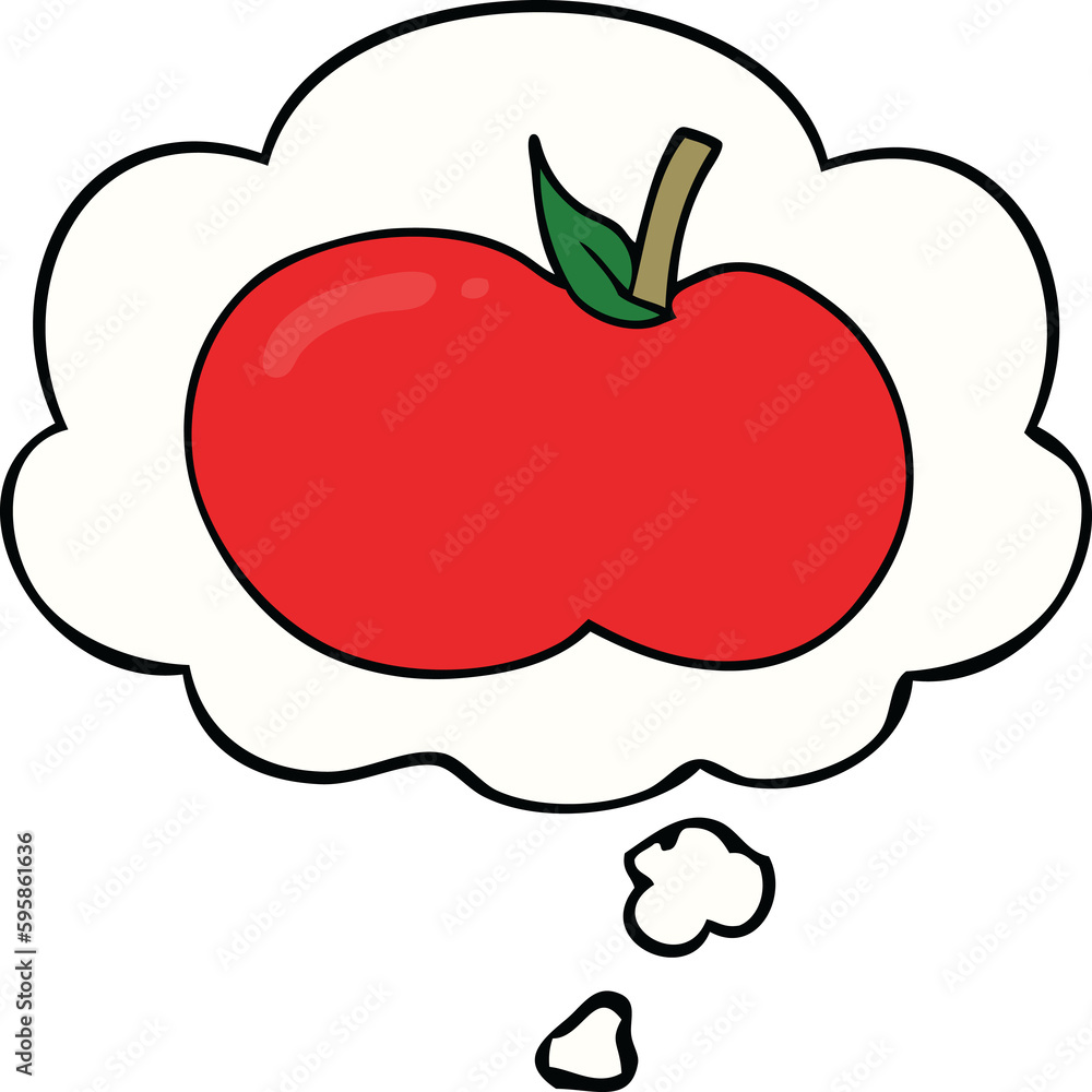 Fototapeta premium cartoon apple with thought bubble