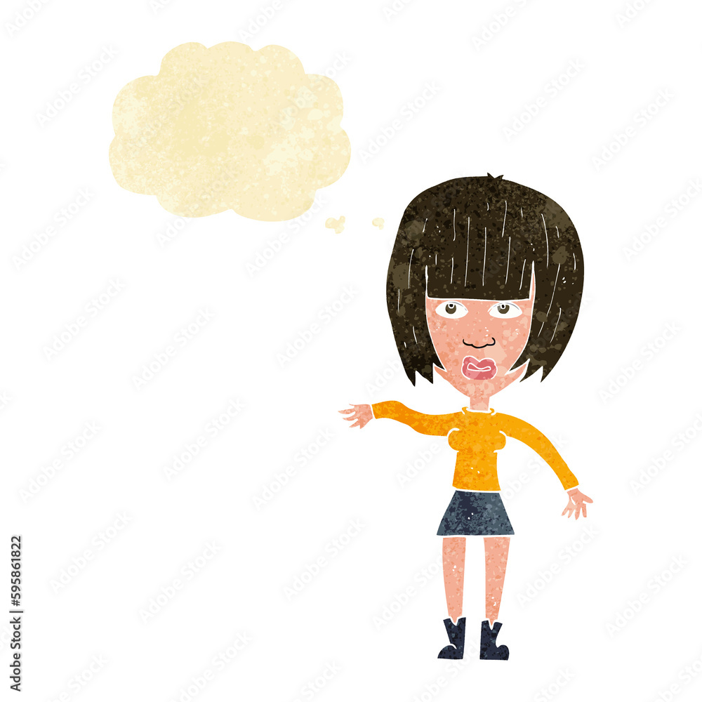cartoon woman waving away with thought bubble cartoon woman waving away with thought bubble