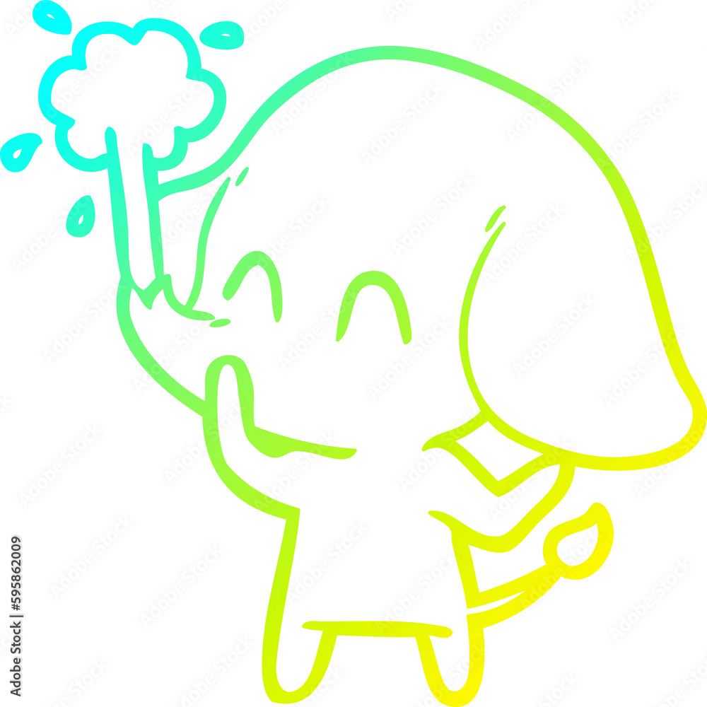 cold gradient line drawing of a cute cartoon elephant spouting water cold gradient line drawing of a cute cartoon elephant spouting water