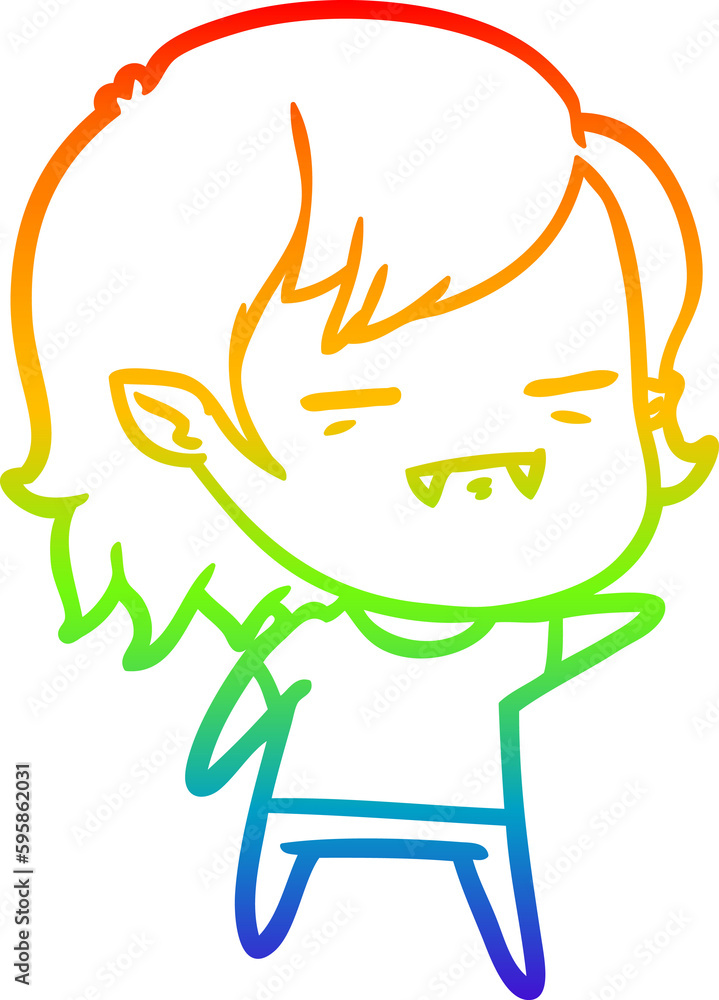 rainbow gradient line drawing of a cartoon undead vampire girl pointing rainbow gradient line drawing of a cartoon undead vampire girl pointing