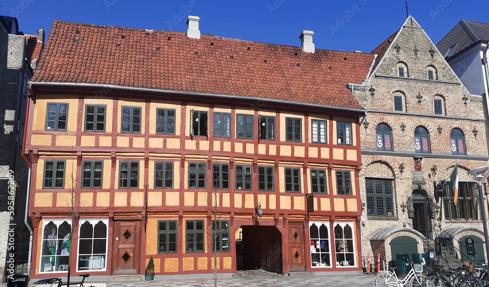 Old timbered wooden building in Aalborg