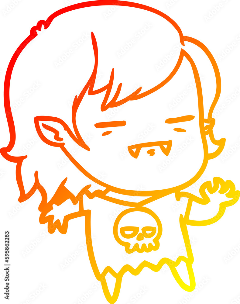 warm gradient line drawing of a cartoon undead vampire girl warm gradient line drawing of a cartoon undead vampire girl