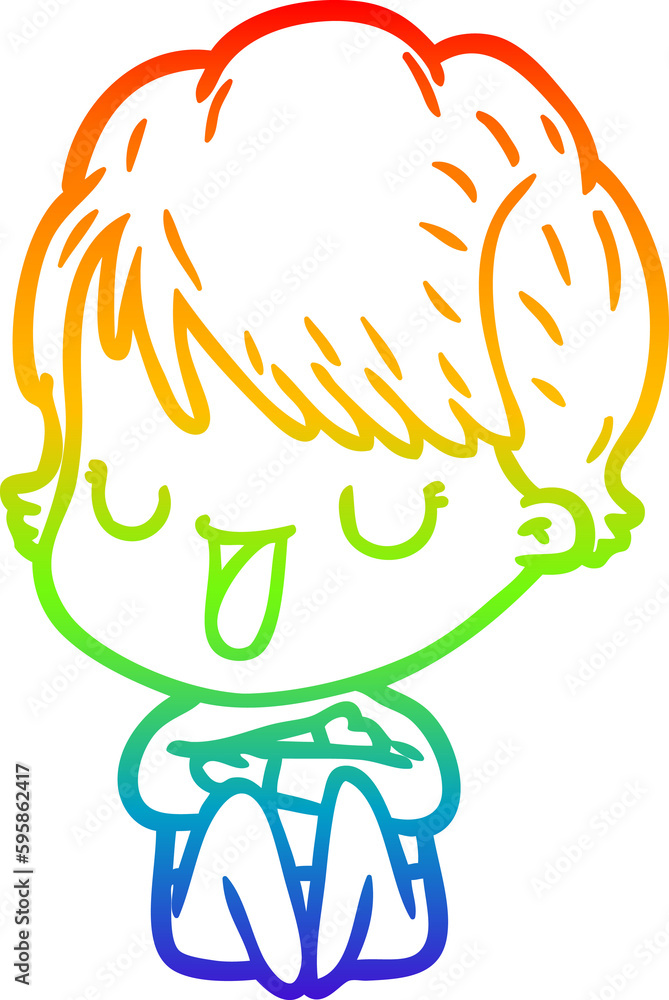 rainbow gradient line drawing of a cartoon woman talking rainbow gradient line drawing of a cartoon woman talking
