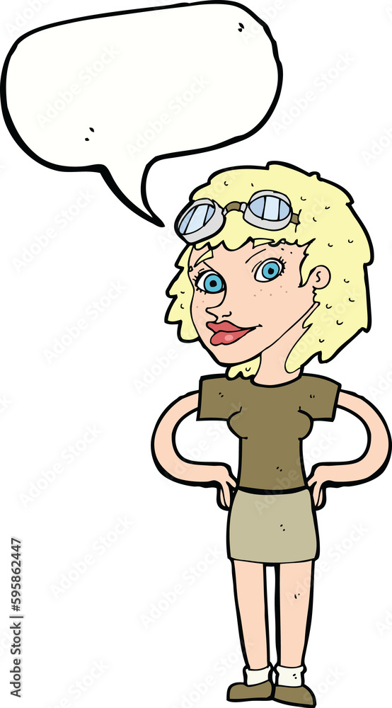 cartoon retro pilot woman with speech bubble cartoon retro pilot woman with speech bubble