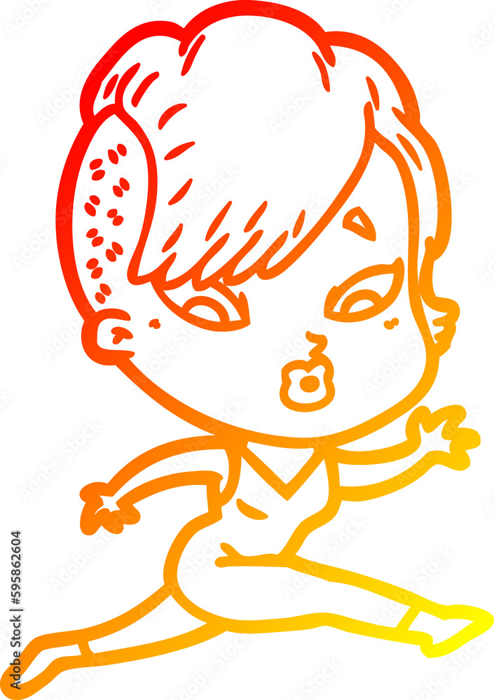 warm gradient line drawing of a cartoon surprised girl warm gradient line drawing of a cartoon surprised girl