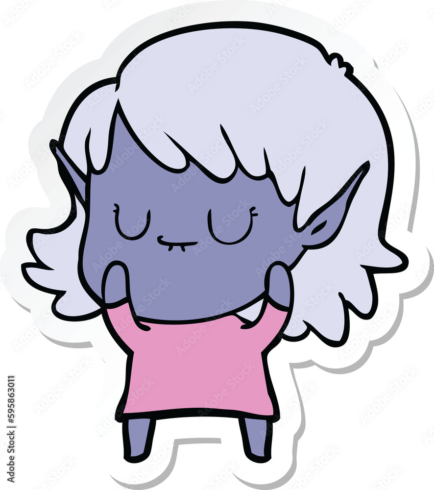 sticker of a happy cartoon elf girl wearing dress sticker of a happy cartoon elf girl wearing dress