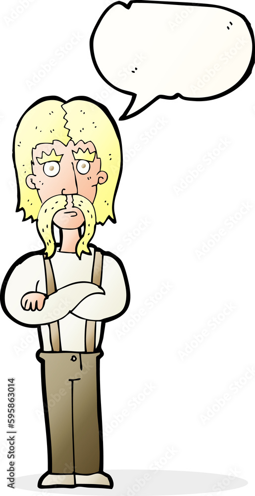 cartoon long mustache man with folded arms with speech bubble cartoon long mustache man with folded arms with speech bubble