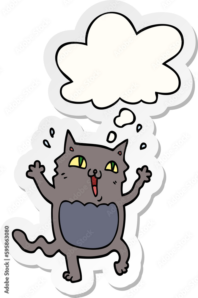 cartoon crazy excited cat with thought bubble as a printed sticker cartoon crazy excited cat with thought bubble as a printed sticker