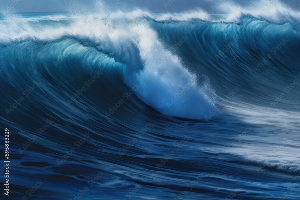 Blue ocean with tall waves. Generative AI Blue ocean with tall waves. Generative AI
