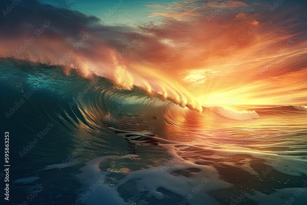 Blue ocean with tall waves. Generative AI Blue ocean with tall waves. Generative AI
