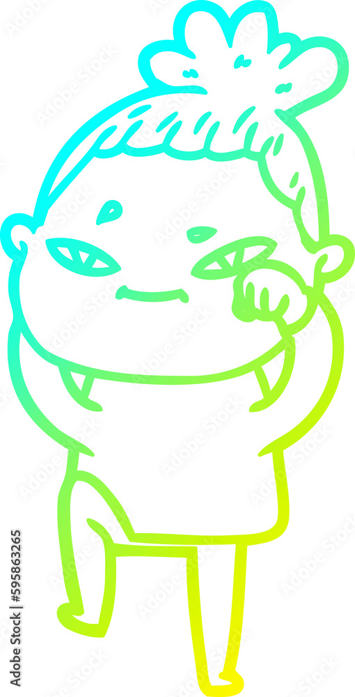 cold gradient line drawing of a cartoon woman cold gradient line drawing of a cartoon woman