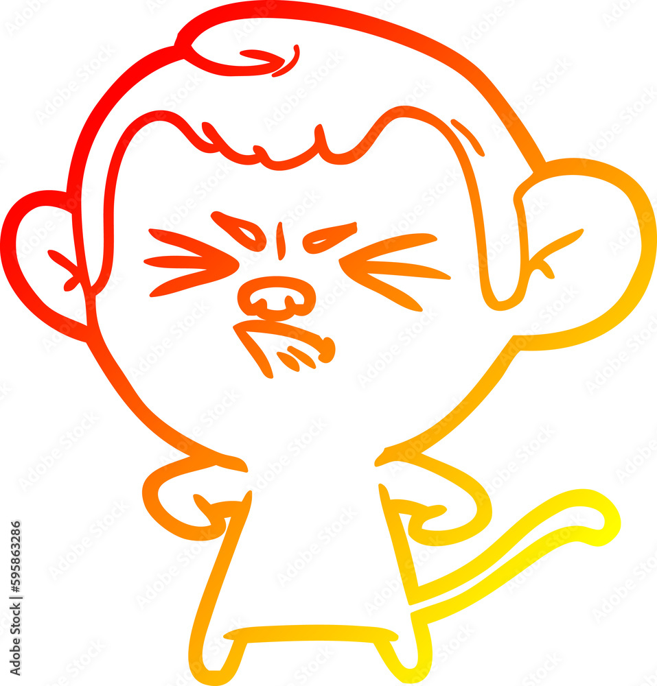 warm gradient line drawing of a cartoon angry monkey warm gradient line drawing of a cartoon angry monkey