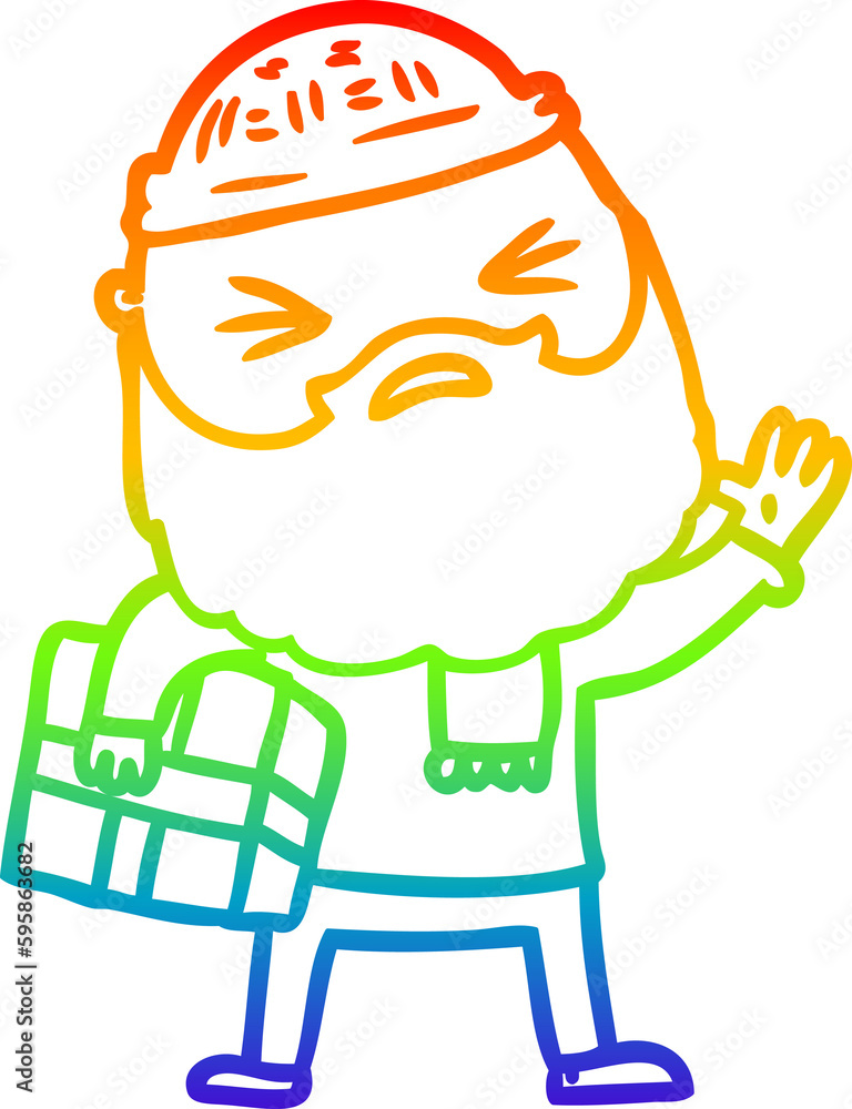 rainbow gradient line drawing of a cartoon man with beard rainbow gradient line drawing of a cartoon man with beard
