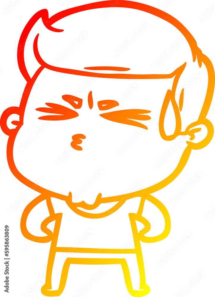 warm gradient line drawing of a cartoon man sweating warm gradient line drawing of a cartoon man sweating