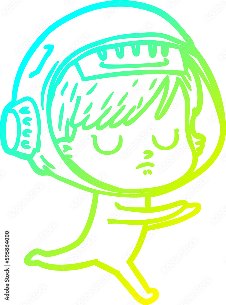 cold gradient line drawing of a cartoon astronaut woman cold gradient line drawing of a cartoon astronaut woman
