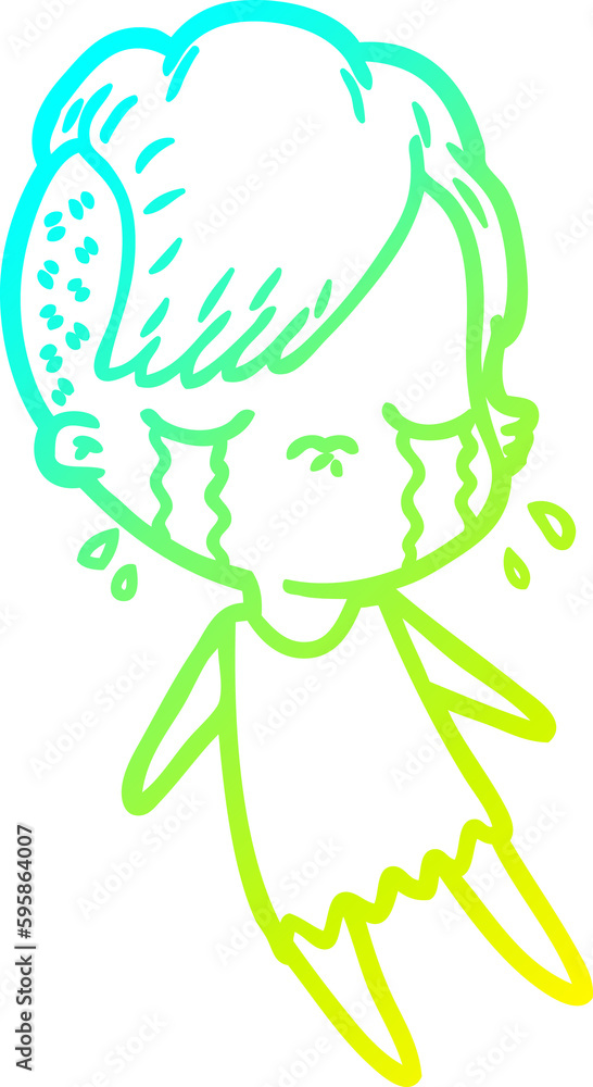 cold gradient line drawing of a cartoon crying girl cold gradient line drawing of a cartoon crying girl