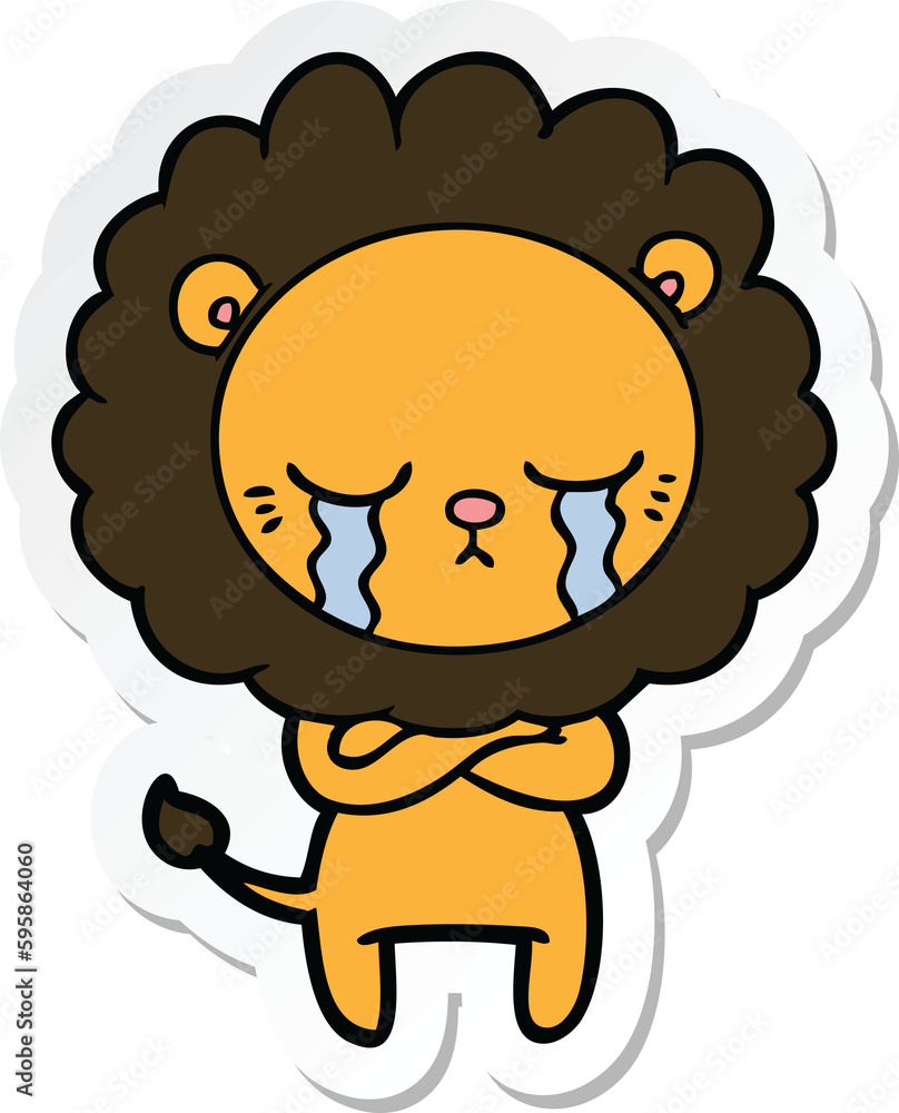 sticker of a crying cartoon lion sticker of a crying cartoon lion