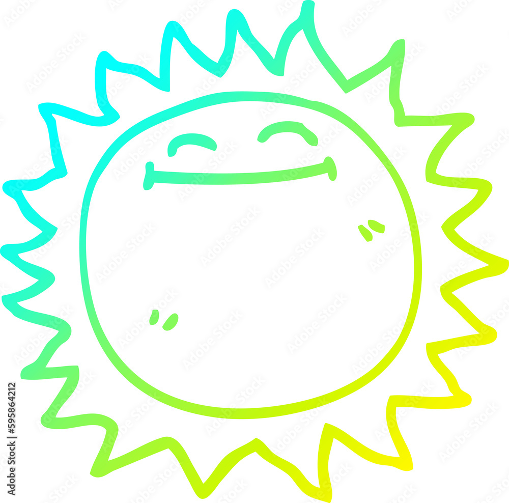 cold gradient line drawing of a cartoon shining sun cold gradient line drawing of a cartoon shining sun