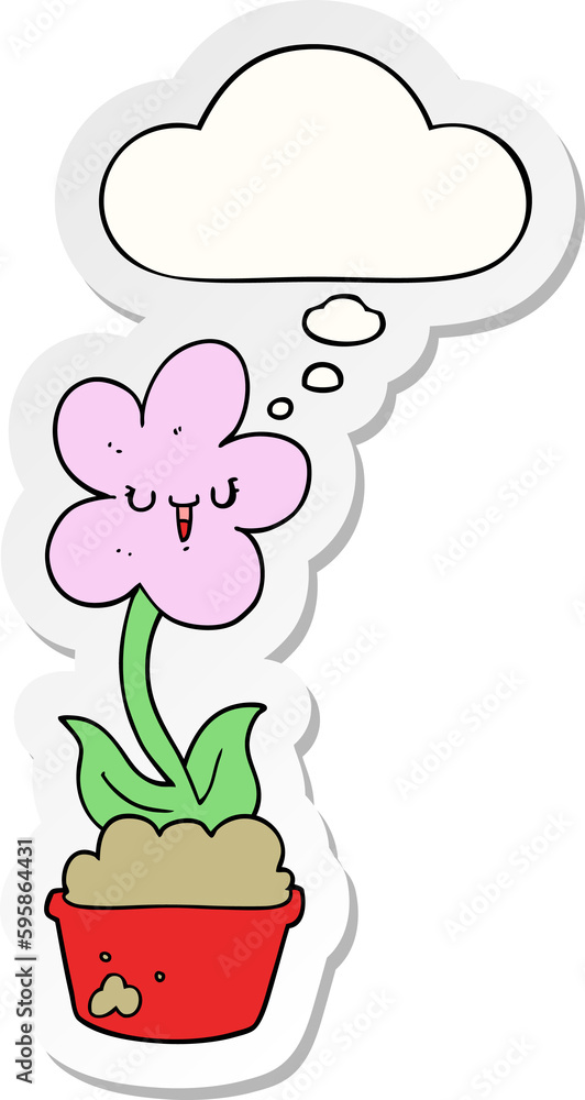 cute cartoon flower with thought bubble as a printed sticker cute cartoon flower with thought bubble as a printed sticker