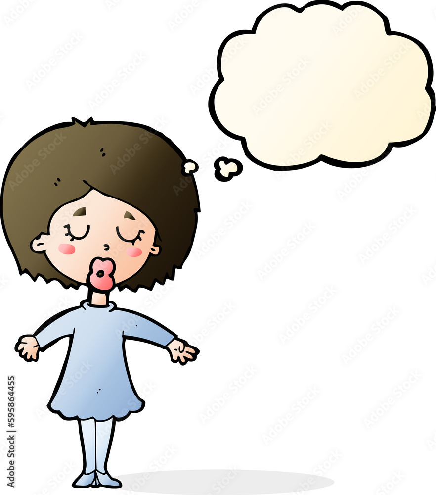 cartoon woman in dress with thought bubble cartoon woman in dress with thought bubble