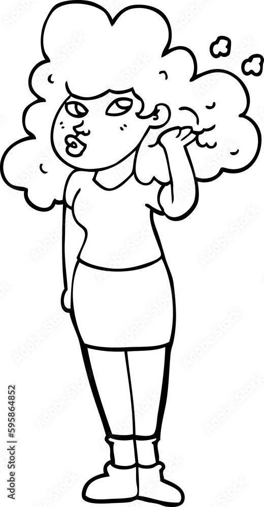 line drawing cartoon girl playing with hair line drawing cartoon girl playing with hair