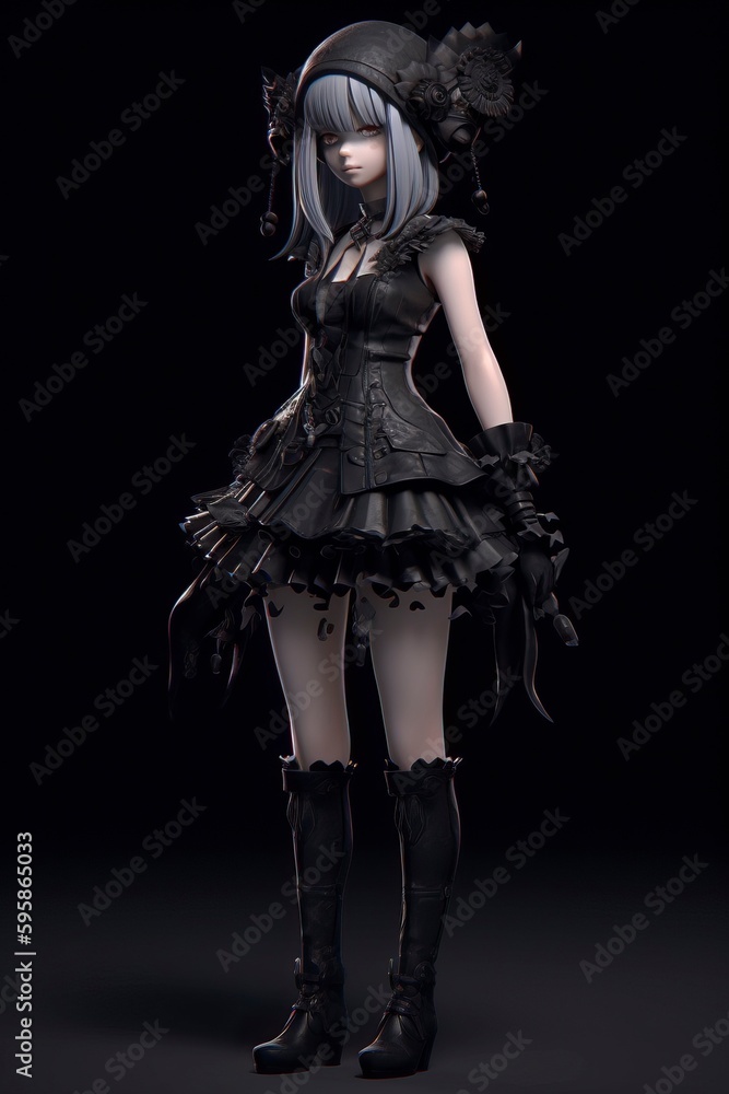 Happy Gothic Girl Anime character portrait, Generated AI