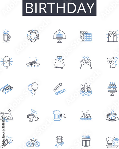 Birthday line icons collection. Collaboration, Synergy, Cooperation, Unity, Synchronization, Partnership, Mutualism vector and linear illustration. Understanding,Cohesion,Integration outline signs set