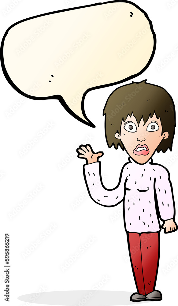 cartoon shocked woman waving hand with speech bubble cartoon shocked woman waving hand with speech bubble