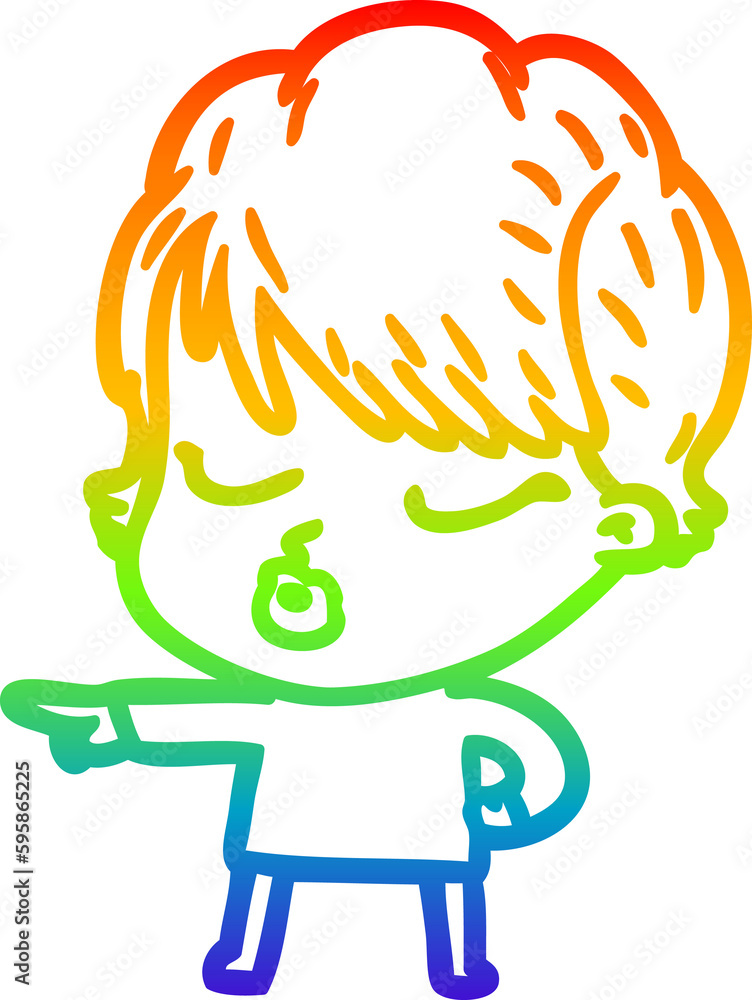 rainbow gradient line drawing of a cartoon woman with eyes shut rainbow gradient line drawing of a cartoon woman with eyes shut