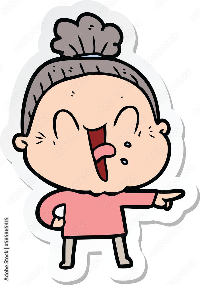 sticker of a cartoon happy old woman sticker of a cartoon happy old woman