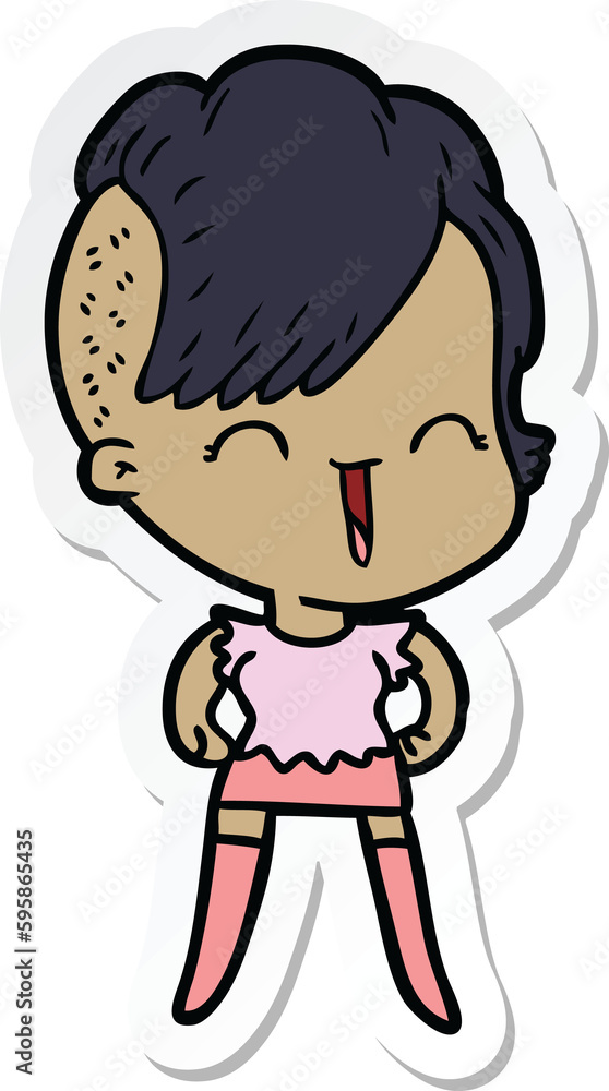 sticker of a cartoon happy hipster girl sticker of a cartoon happy hipster girl