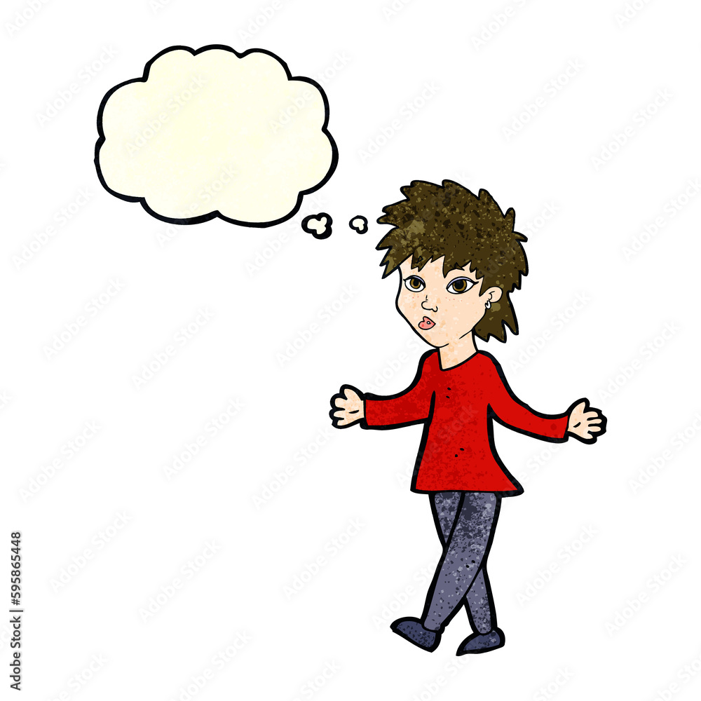 cartoon woman shrugging shoulders with thought bubble cartoon woman shrugging shoulders with thought bubble