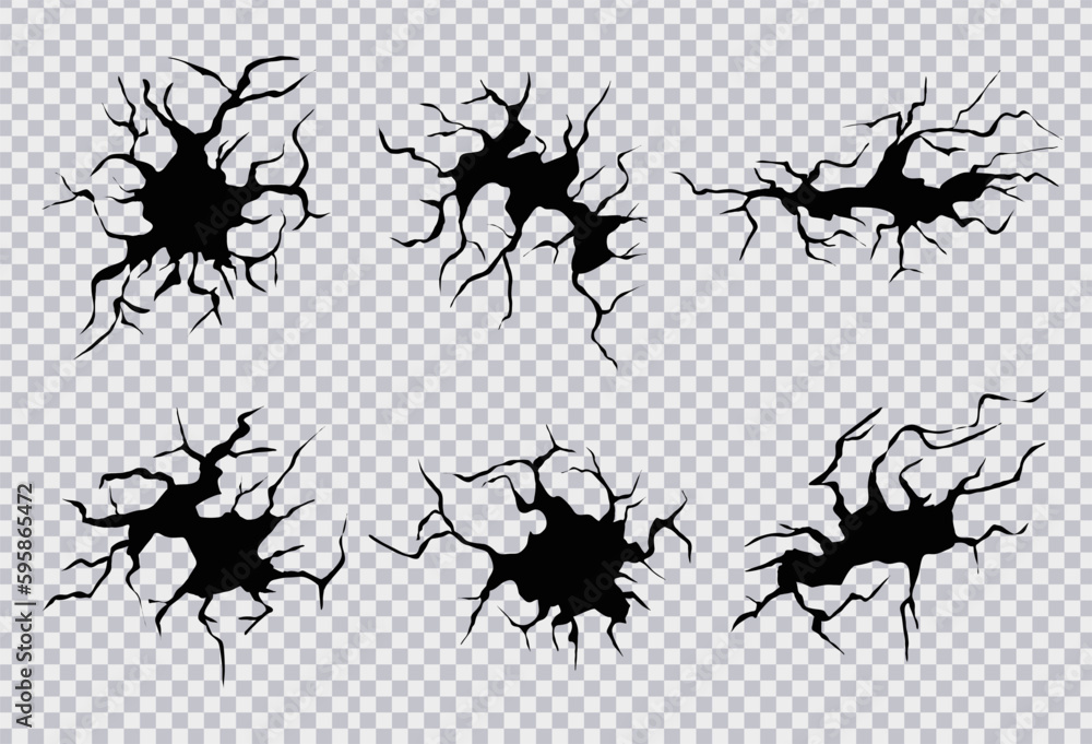 Cracks in ground. Cracks, splits and holes in ground. Vector realistic set of fissure in ground, crevices from disaster or drought, black fractures Cracks in ground. Cracks, splits and holes in ground. Vector realistic set of fissure in ground, crevices from disaster or drought, black fractures