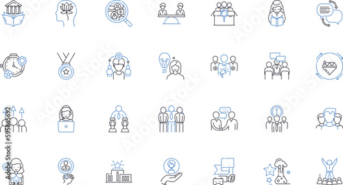 Company guidance line icons collection. Strategy, Direction, Objectives, Vision, Framework, Roadmap, Blueprint vector and linear illustration. Approach,Plan,Guidelines outline signs set