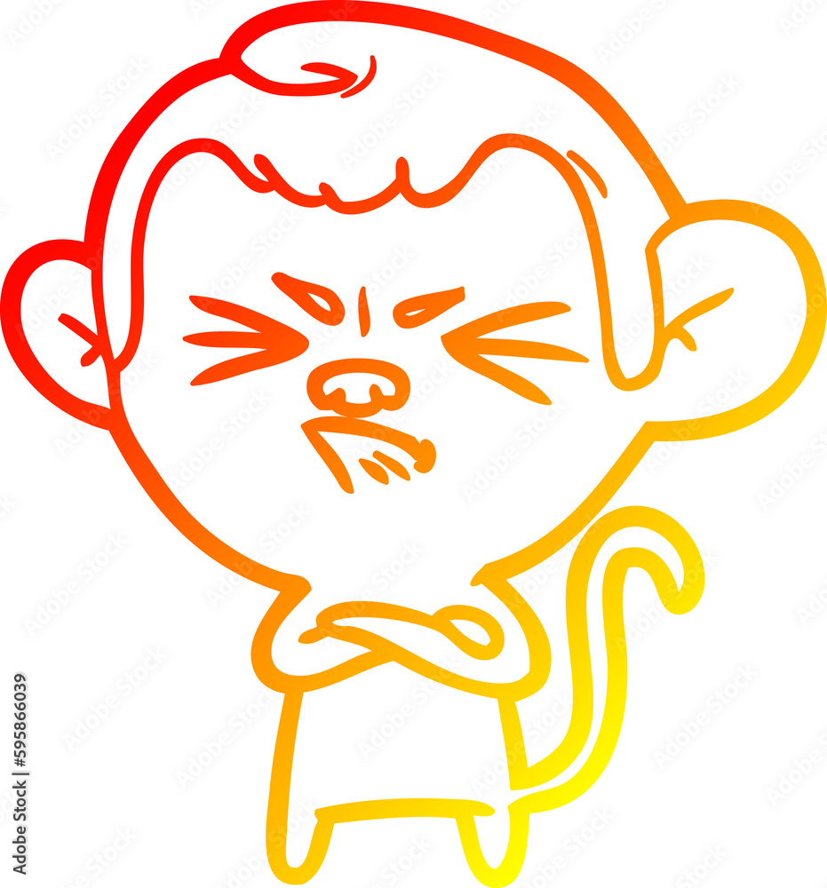 warm gradient line drawing of a cartoon angry monkey warm gradient line drawing of a cartoon angry monkey