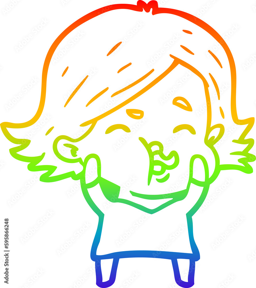 rainbow gradient line drawing of a cartoon girl pulling face rainbow gradient line drawing of a cartoon girl pulling face